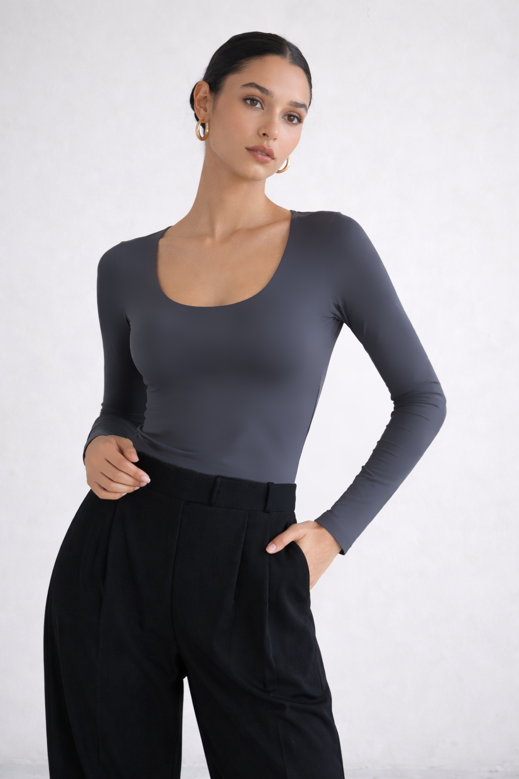 Blusa BasicSculp Long - Decote em U Manga Longa