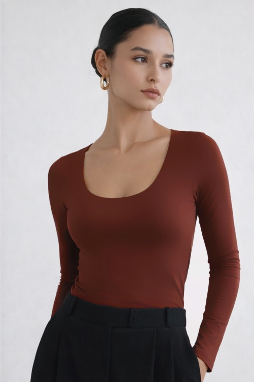 Blusa BasicSculp Long - Decote em U Manga Longa