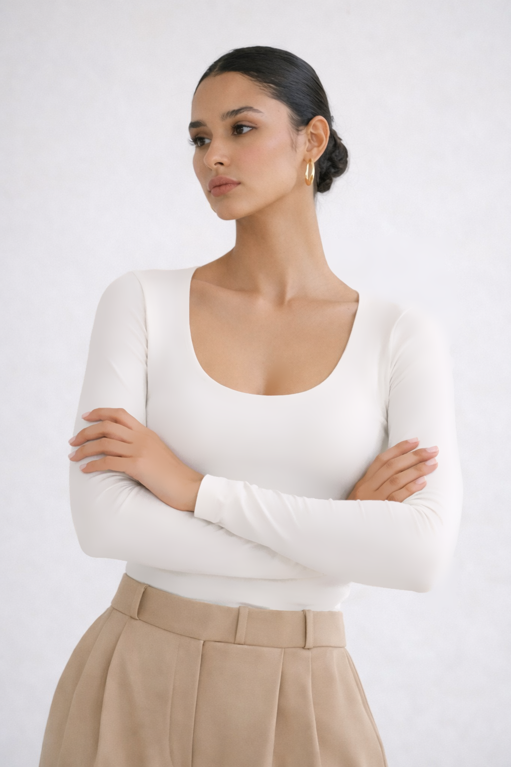 Blusa BasicSculp Long - Decote em U Manga Longa