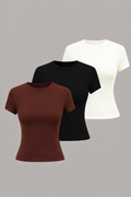 Kit 3 Blusas BasicSense - Marrom, Preto e Off White